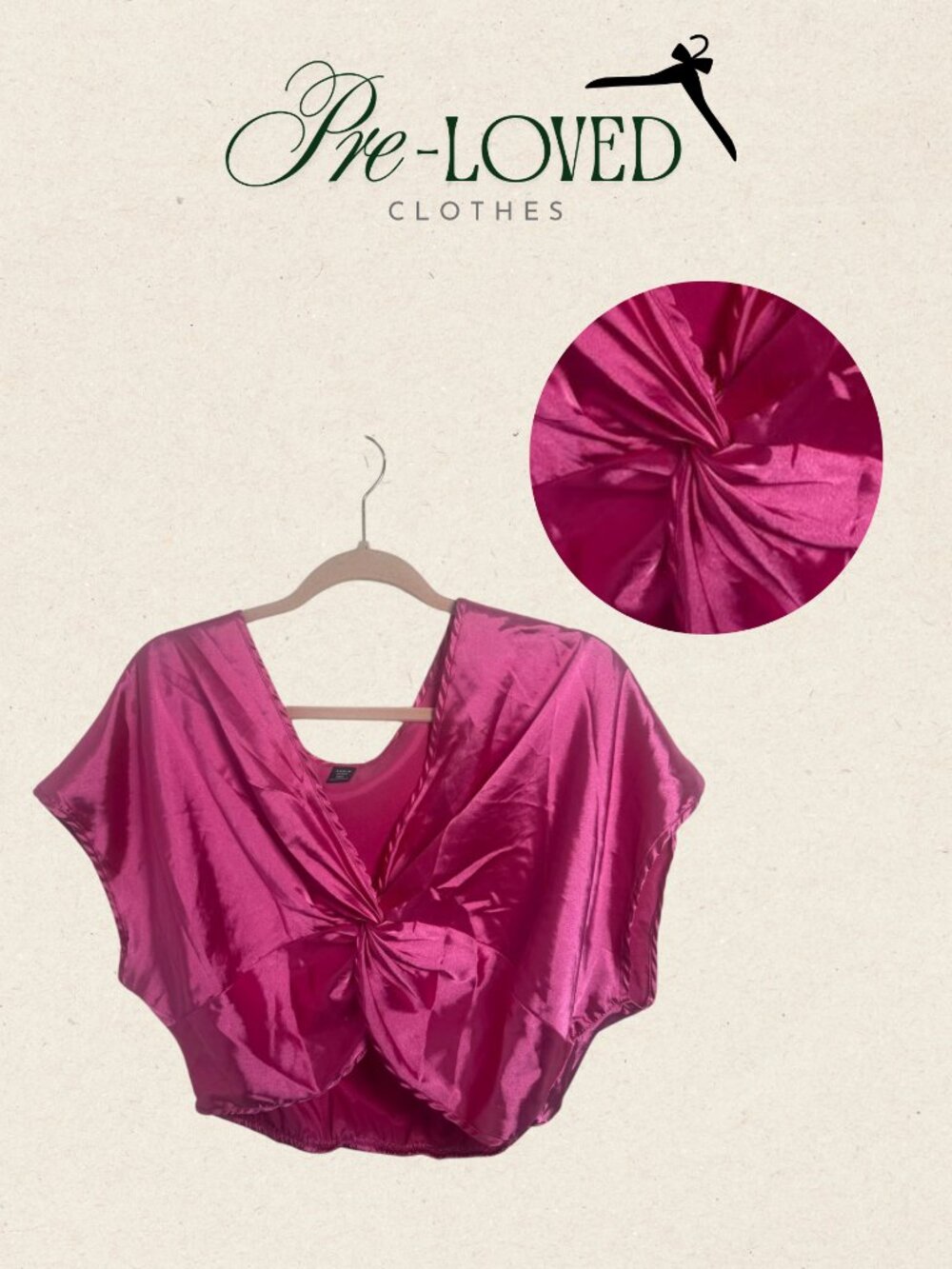 Magenta Satin Twist Crop Top